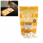Whole Life Pure Meat Chicken Treats. Freeze dried without the use of chemicals or additives and part of our grain free meat treat line. Made from pure human grade white breast meat chicken. Protein based, low fat, low calorie, and low carb. The perfect daily snack for both dogs and cats and an ideal training treat for dogs. 100% Pure White Meat Chicken Ingredients: Human Grade USDA approved white breast meat chicken Crude Protein: 80% min Crude Fat: 3% min Crude Fiber: 1% max Moisture: 4% max Calories: 419 calories per 4 oz. Bag (about 3 calories per piece)